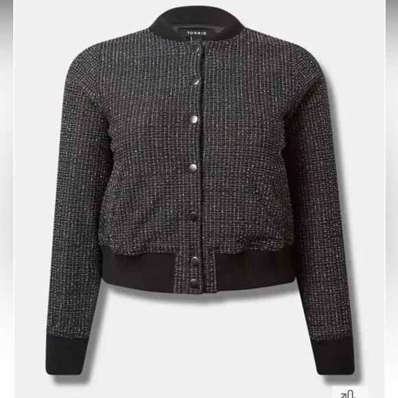 Torrid Bomber Jacket Black Color & multi colored thread accent NWT size 4X - Picture 5 of 14